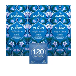 Pukka Organic Tea Bags, Night Time Herbal Tea with Chamomile, Lavendar & Valerian, Perfect for Easing into a Soothing Sleep, 20 Count (Pack of 6) 120 Tea Bags