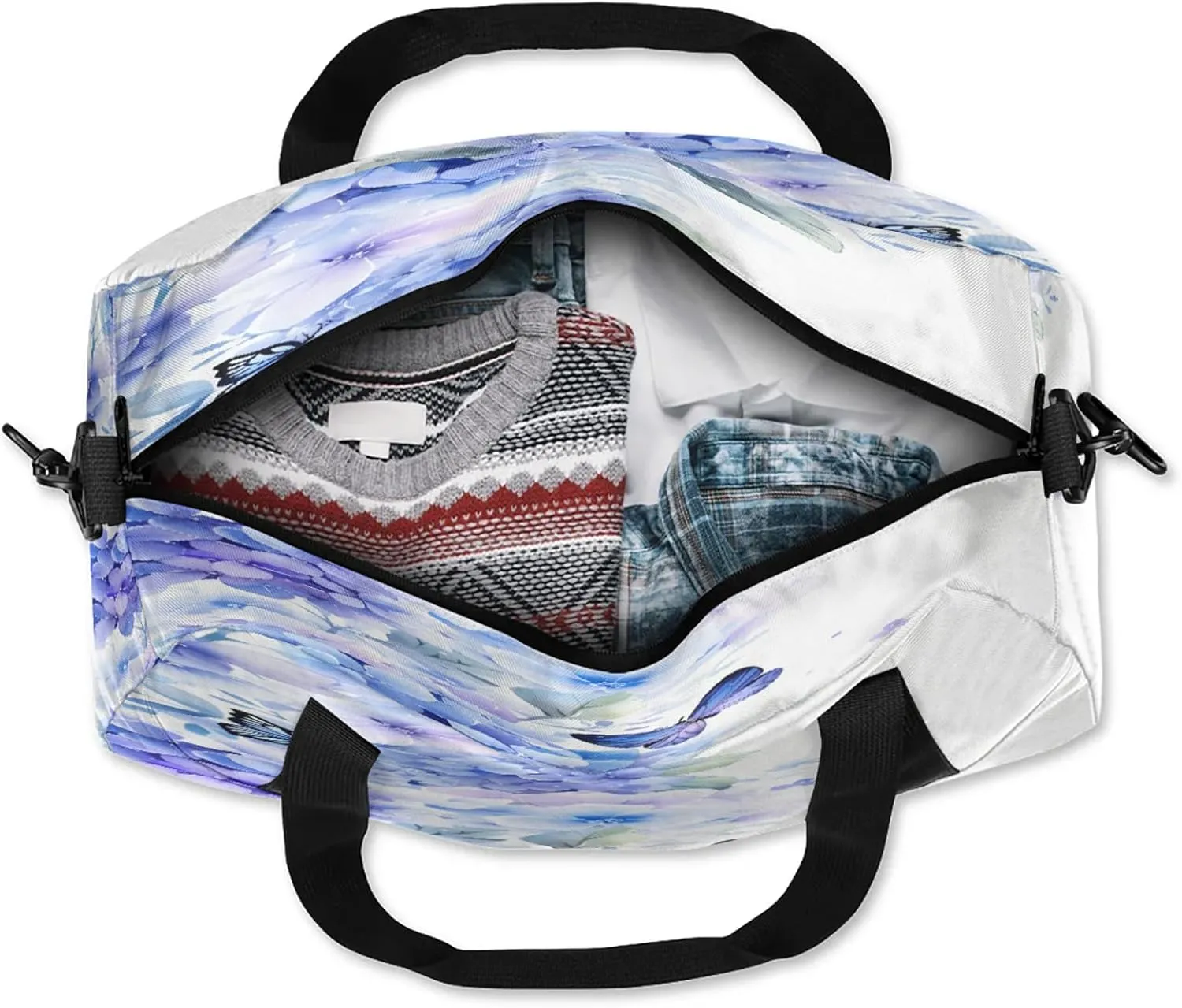Purple Hydrangea Floral Kids Duffel Bag Lightweight Waterproof Sports Gym Bag with Front Zipper Pocket Foldable Weekender Overnight Bag for School Practice Gymnastic Ballet
