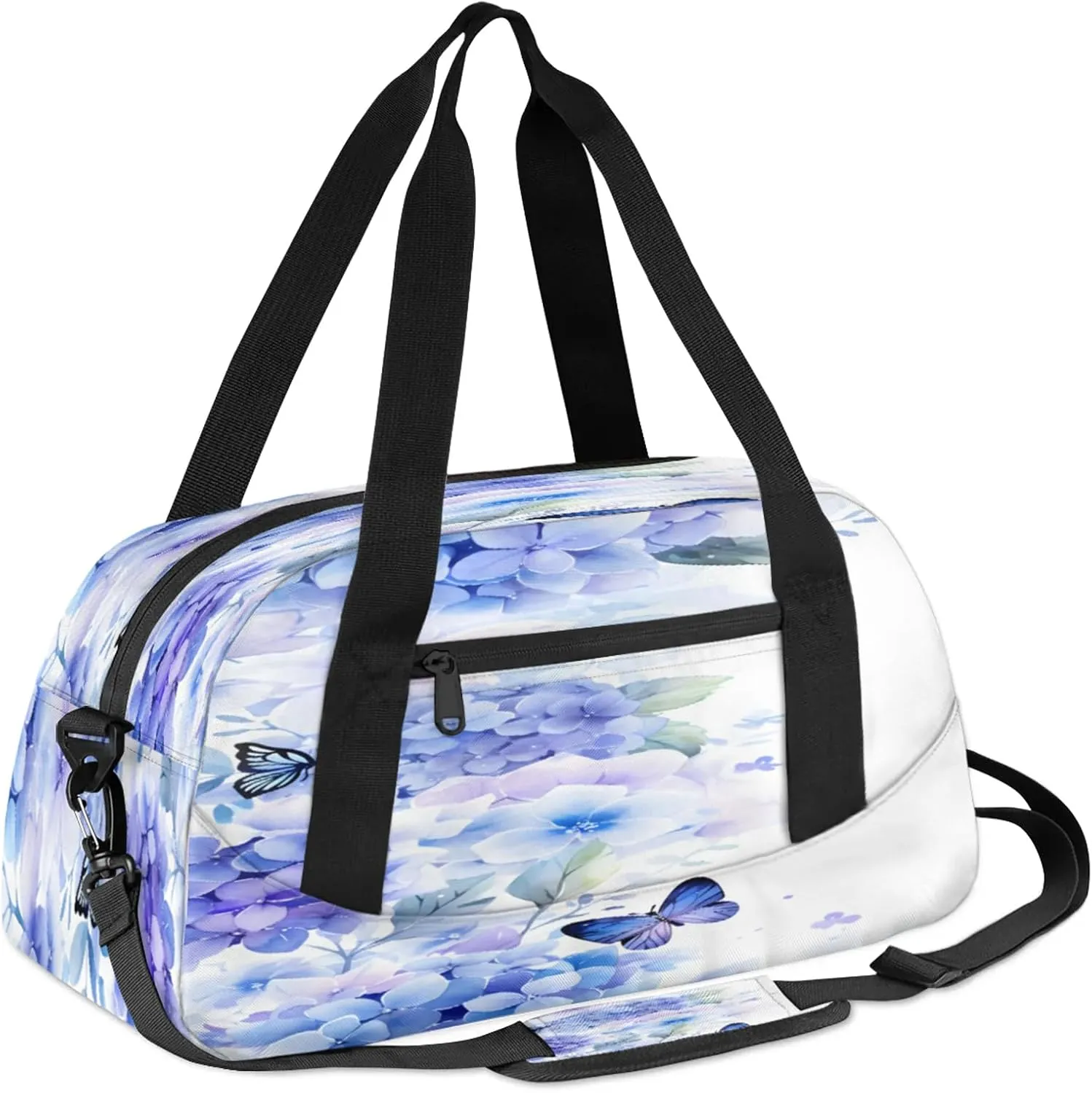 Purple Hydrangea Floral Kids Duffel Bag Lightweight Waterproof Sports Gym Bag with Front Zipper Pocket Foldable Weekender Overnight Bag for School Practice Gymnastic Ballet
