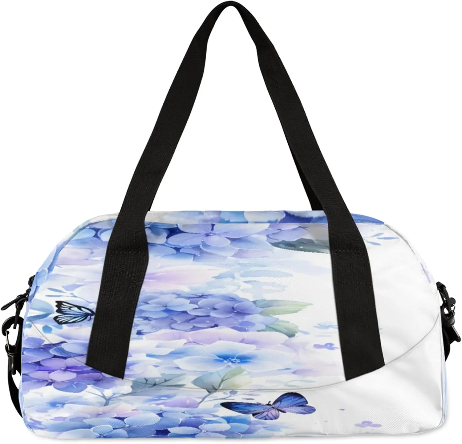 Purple Hydrangea Floral Kids Duffel Bag Lightweight Waterproof Sports Gym Bag with Front Zipper Pocket Foldable Weekender Overnight Bag for School Practice Gymnastic Ballet