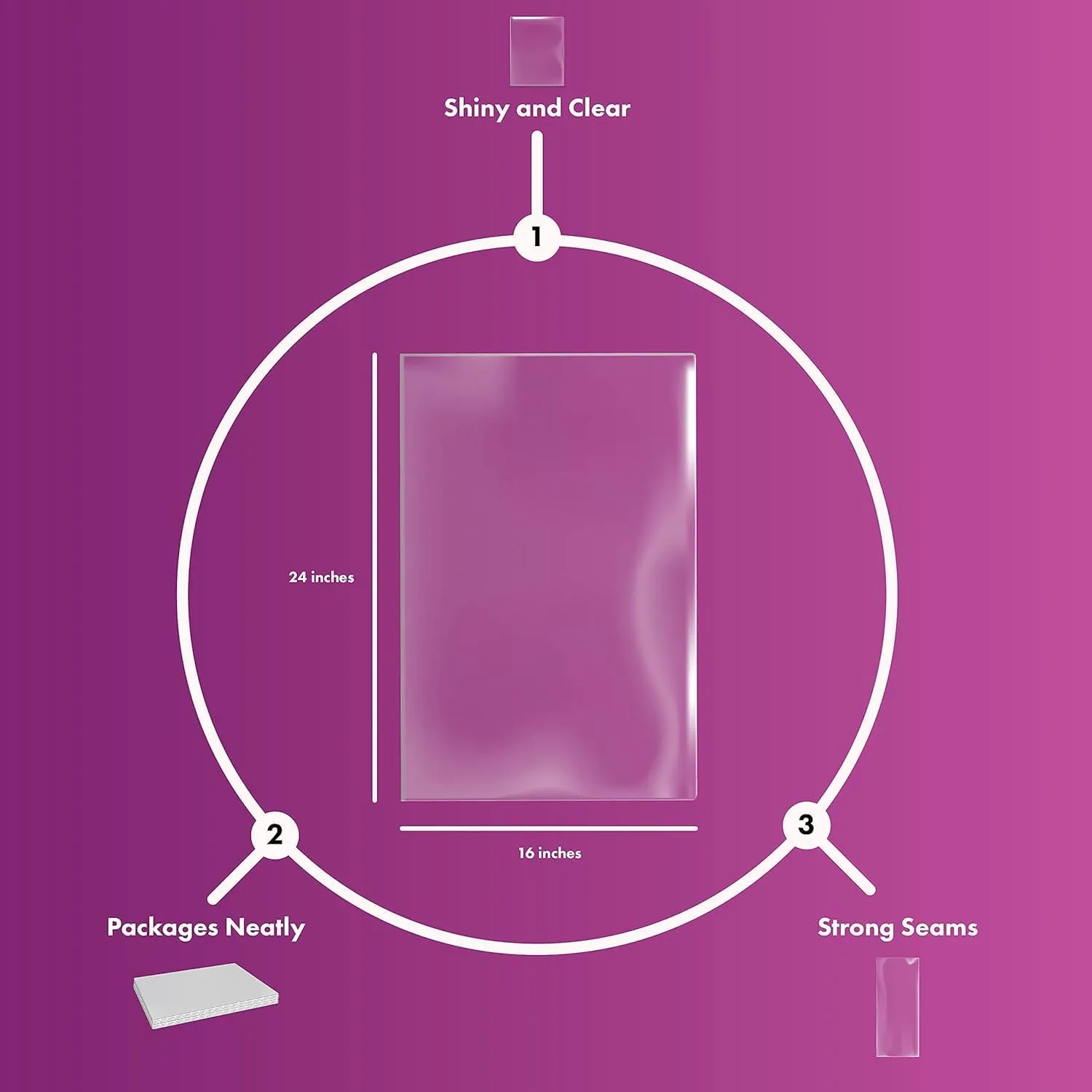 Purple Q Crafts Clear Basket Bags 16” x 24” Cellophane Gift Bags, Small 1.2 Mil Thick (50 bags)