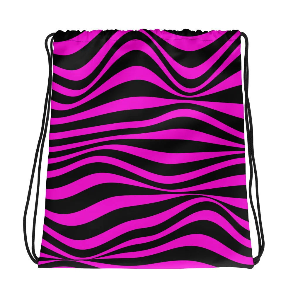Purplish and Black Bright Stripes Drawstring Bag