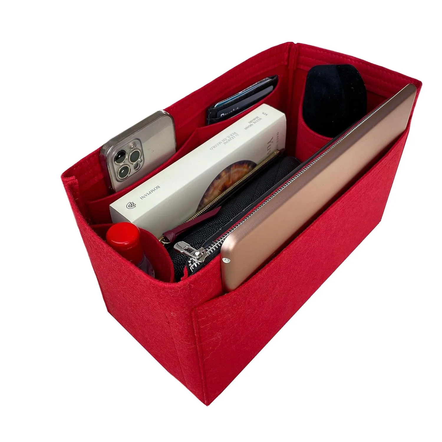 Purse Organizer compatible with Telf** Bag, Large Organizer Medium Cup Holder, Handmade 2mm Premium Felt Insert with Silver Zipper, Snug Sturdy Fit (For Telfa* Medium Shopping Bag, Tea)