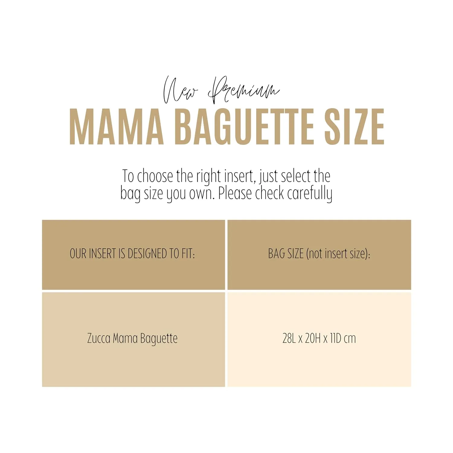 Purse Organizer for Fendi Mama Baguette Bag Organizer, Zucca Mamma Baguette Bag Insert, Handmade Snug Sturdy 2mm Thick Felt Gold Zipper (For Mama Baguette, Black)