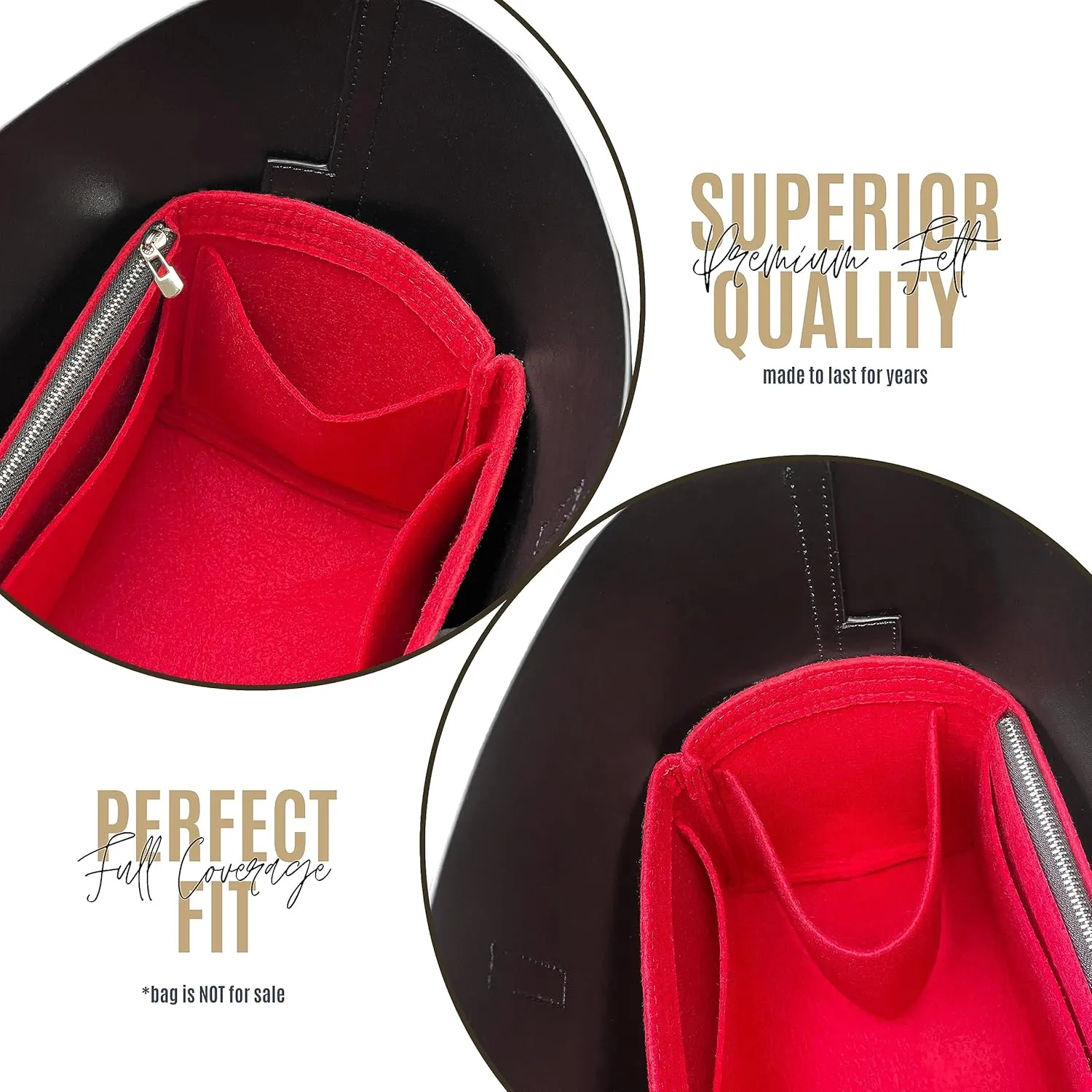 Purse Organizer for Laurent East West Shopping Tote Insert, Laurent East West Tote Organizer, Handmade 3mm Premium Felt Snug Sturdy Gold Zipper (For E/W Shopping Tote, Tea)