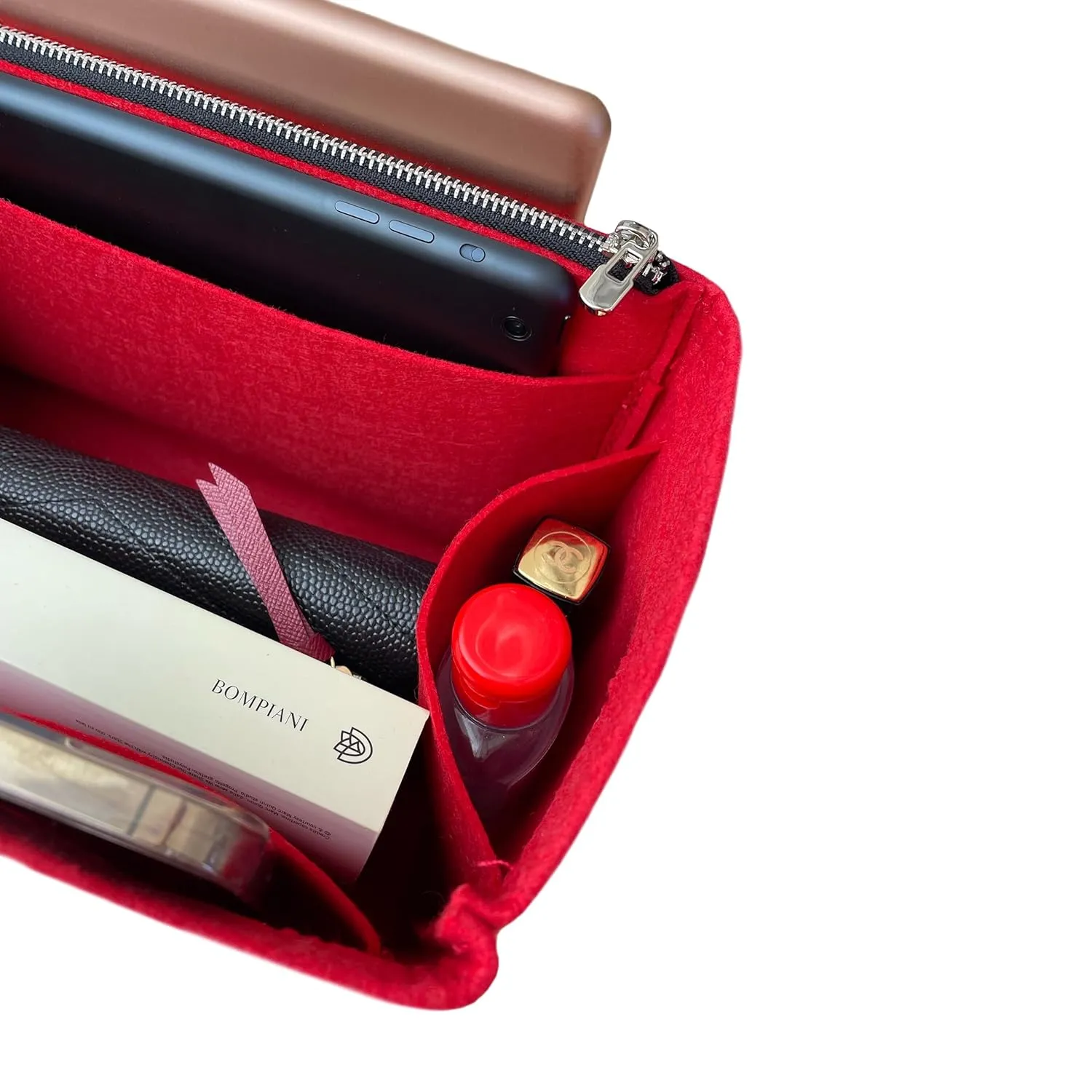 Purse Organizer for Odeon Tote Bag, Lv Odeon Tote MM Insert, Bag Organizer for Odeon Tote PM, Handmade 2mm Premium Felt Snug Sturdy Gold Zipper (For Odeon Tote PM, Black)