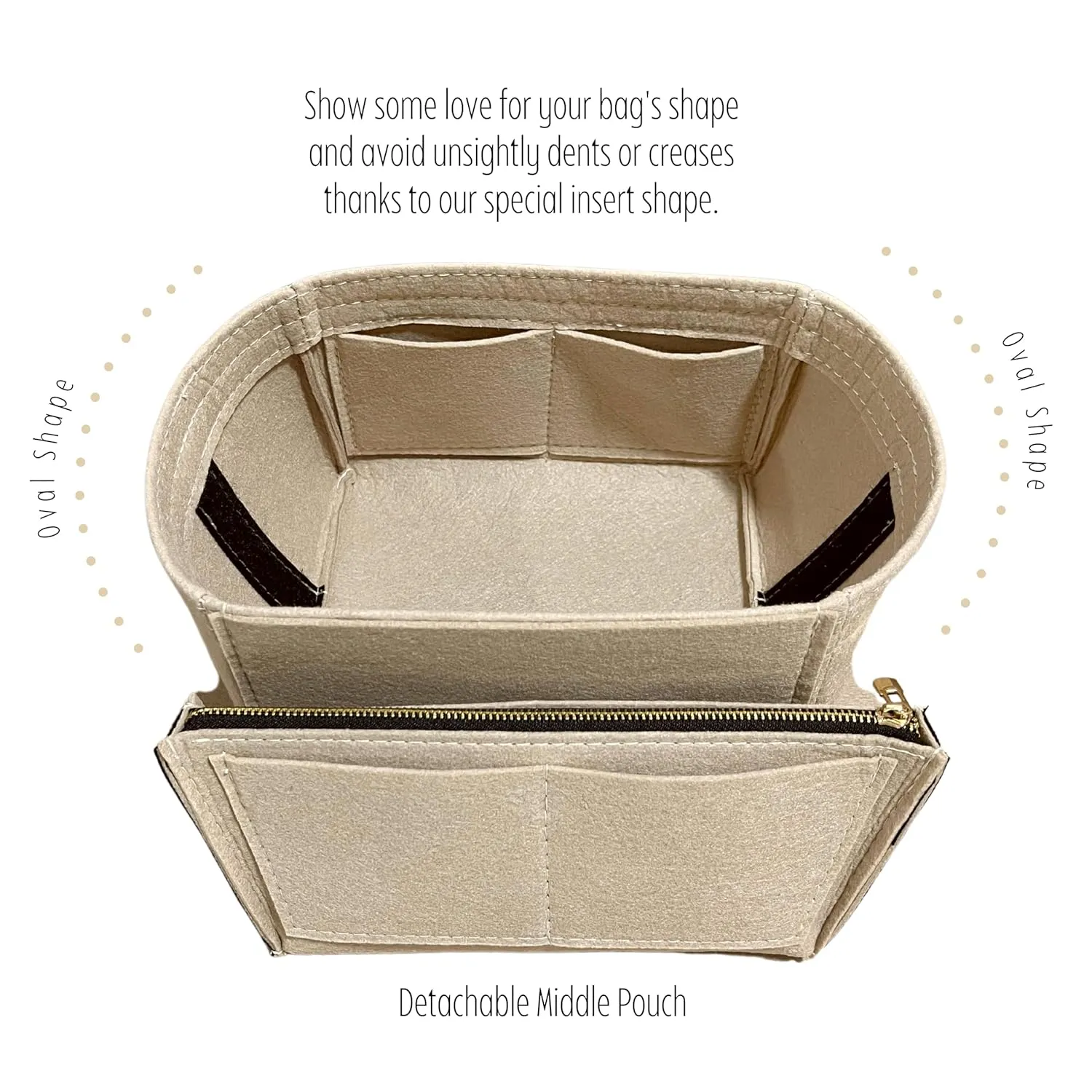 Purse Organizer for Picotin 22 Bag Organizer Insert, Picotin 18 Bag Insert, MM Picotin PM Bag Organizer, 2mm Thick Premium Felt Snug Sturdy Gold Zipper (For Picotin 18 (PM), Beige)
