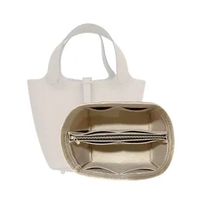 Purse Organizer for Picotin 22 Bag Organizer Insert, Picotin 18 Bag Insert, MM Picotin PM Bag Organizer, 2mm Thick Premium Felt Snug Sturdy Gold Zipper (For Picotin 18 (PM), Beige)