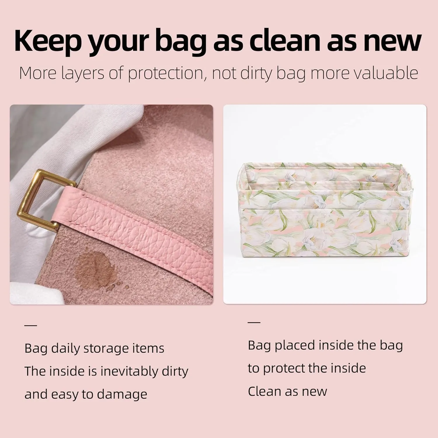 Purse Organizer Insert fits Kelly24/24 mini/29/35 bags, Lightweight Bag organizer for Women Luxury Handbag Tote, Soft Inner Bag (24/24-mini, French Tulips)