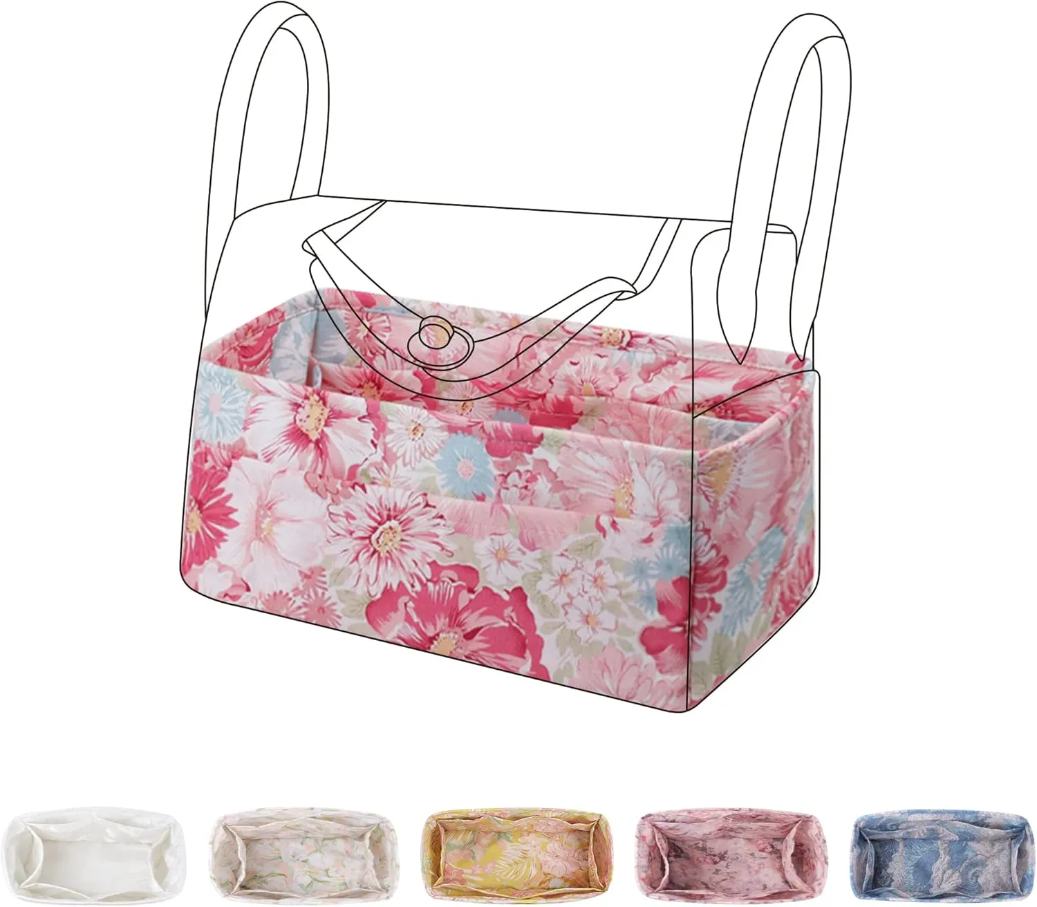 Purse Organizer Insert for Lindy 19/26/30/34 bags, Lightweight Bag Shaper for Women Luxury Handbag Tote, Soft Inner Bag Organizer(LD19, Blooming)