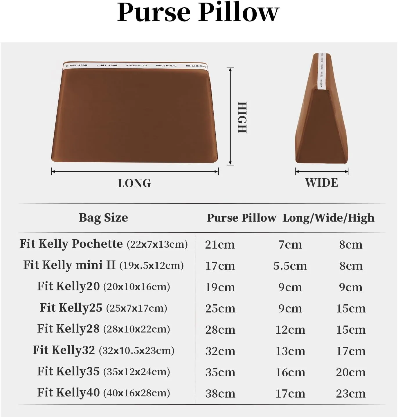 Purse Pillow Insert Compatible with Kelly Bags, Handbag Filler with Soft Satins for Luxury Bags, Soft Purse Inner Pillow with Memory Foam for Handbag Storage (Gold, KE 28 Sellier)