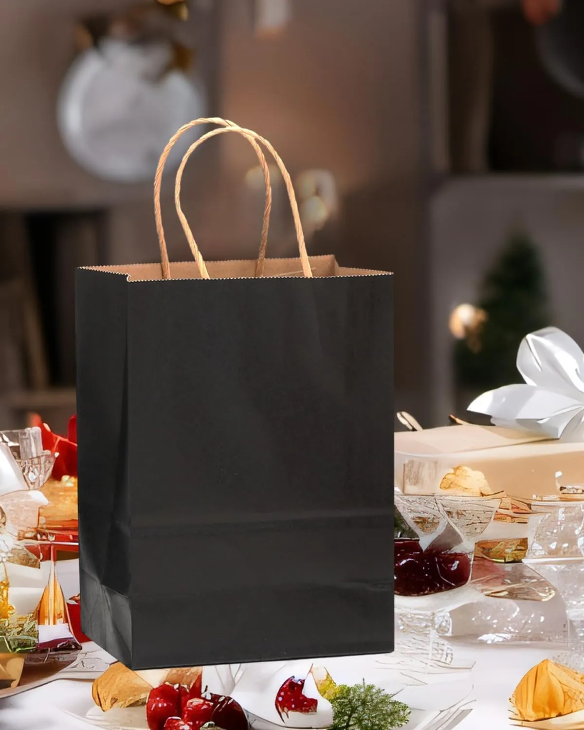 qiqee 100-Packs Black Paper Gift Bags with Handles Bulk Assorted Sizes(33pcs Large 13", 33pcs Medium 11", 34pcs Small 8")