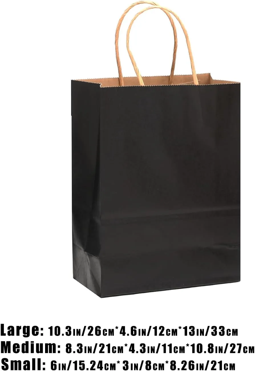 qiqee 100-Packs Black Paper Gift Bags with Handles Bulk Assorted Sizes(33pcs Large 13", 33pcs Medium 11", 34pcs Small 8")
