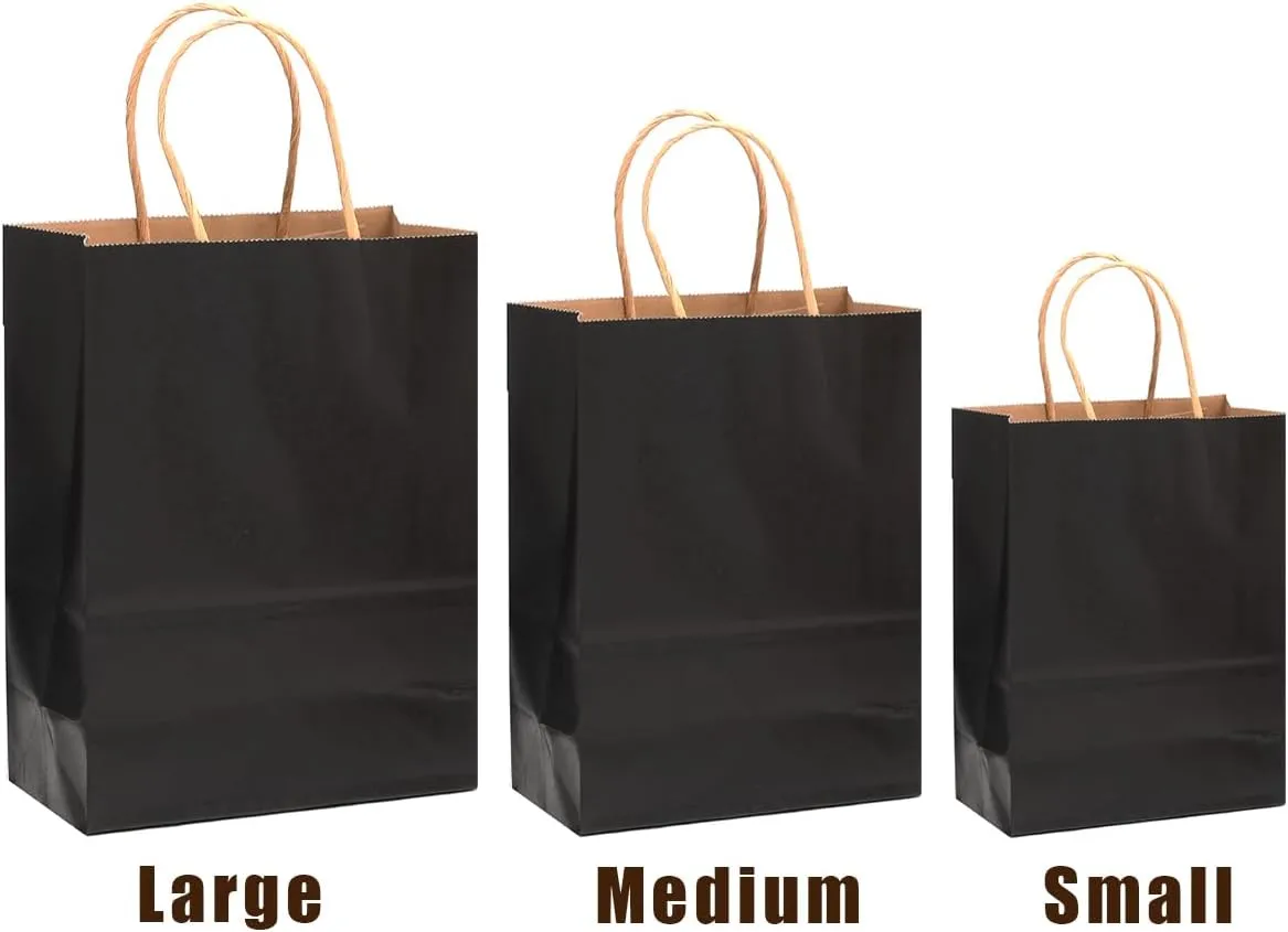qiqee 100-Packs Black Paper Gift Bags with Handles Bulk Assorted Sizes(33pcs Large 13", 33pcs Medium 11", 34pcs Small 8")