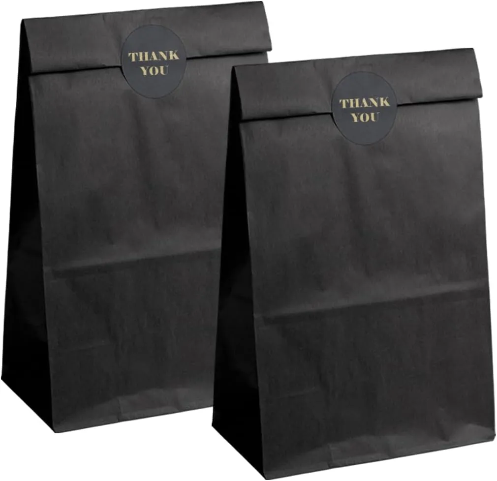 qiqee 100Pcs Treat Paper Bags 5.1x3.1x9.4 Inches Black Small Party Gift Bag Mini Snack Bag without Handle