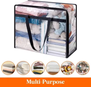 quail Clear Clothes Storage Bags, 60L Plastic Blanket Storage Bag, Vinyl Foldable Moving Bags with Zipper, Closet Organizers and Storage Containers for Bedding, Duvet, Comforter (8)