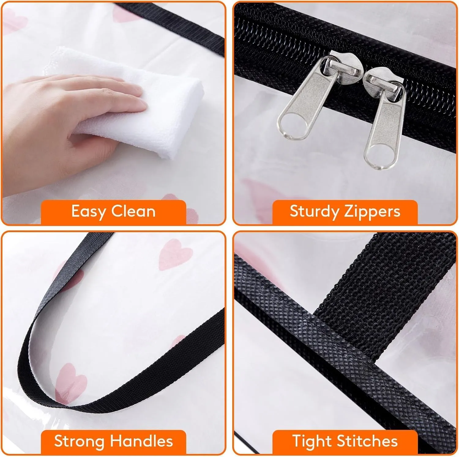 quail Clear Clothes Storage Bags, 60L Plastic Blanket Storage Bag, Vinyl Foldable Moving Bags with Zipper, Closet Organizers and Storage Containers for Bedding, Duvet, Comforter (8)