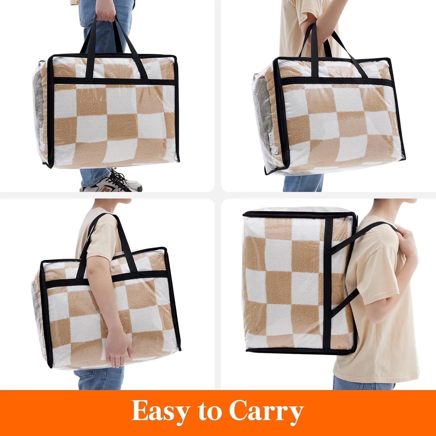 quail Clear Clothes Storage Bags, 60L Plastic Blanket Storage Bag, Vinyl Foldable Moving Bags with Zipper, Closet Organizers and Storage Containers for Bedding, Duvet, Comforter (8)
