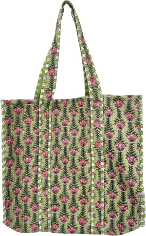 Quilted Cotton Handprinted Reversible Large multicolor Floral Tote Bag,Hand Block Print Shopping Shoulder Carry Bag