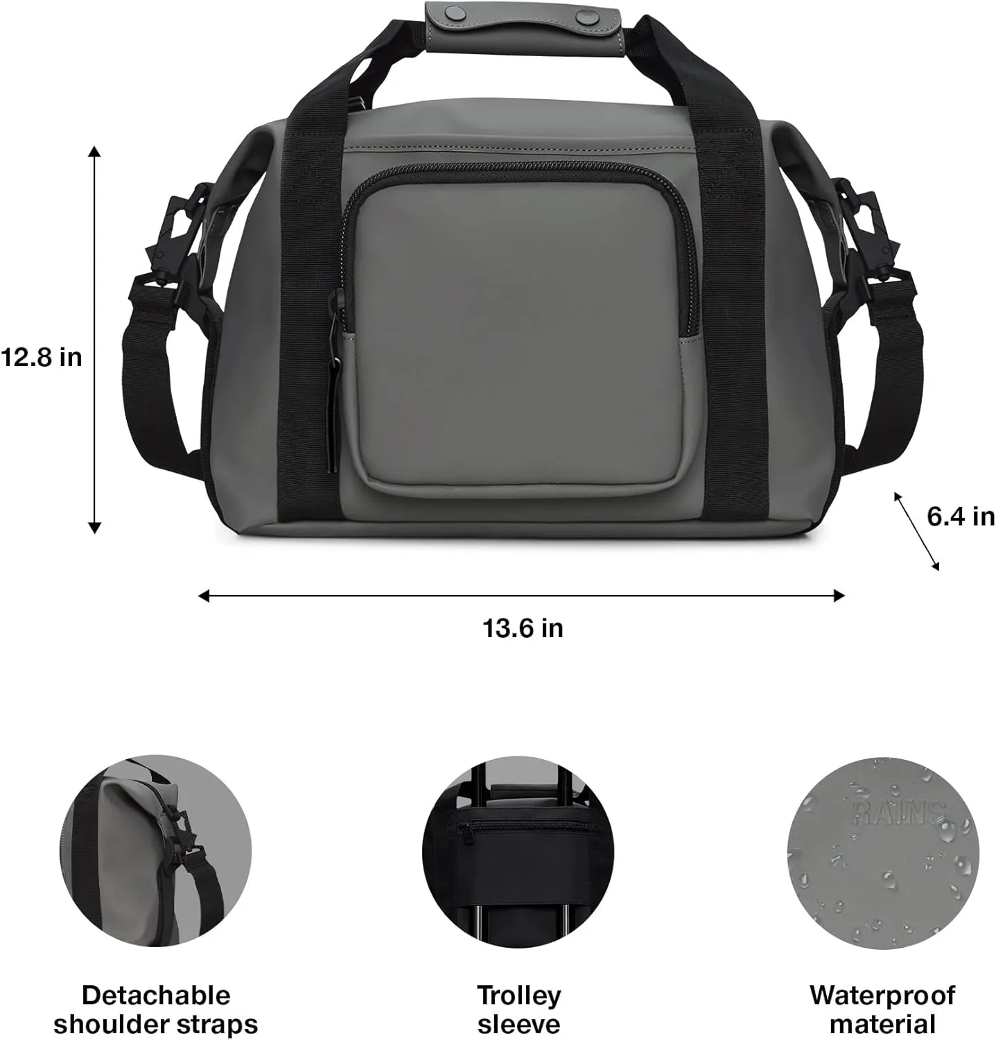 RAINS Texel Kit - Waterproof Utility Bag for School or Work, Multiple Storage Options, Shoulder & Crossbody, Fits Telescopic Handle Suitcases (Grey)