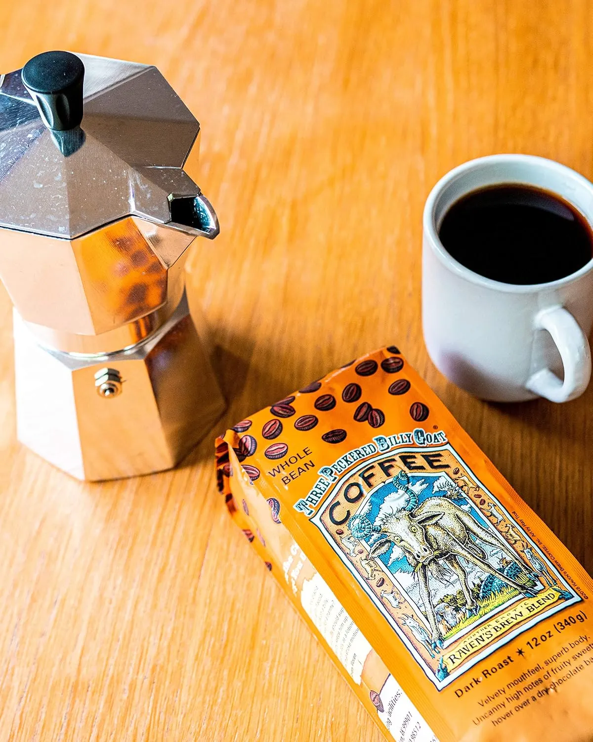 Raven's Brew Coffee Three Peckered Billy Goat, 12 Ounce - Dark Roast - Full Body with a Long Sweet Finish (Organic Whole Bean, 5 Lb)
