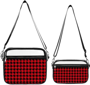 Red And Black Houndstooth Transparent Cross Bag Two-piece Set