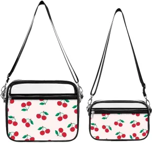 Red Cherry Transparent Cross Bag Two-piece Set, Fashionable Transparent Bag