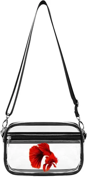 Red Fighting Fish Fashion Shoulder Bag PVC Transparent Women Crossbody Bags Cute Handbag Cosmetic Bag