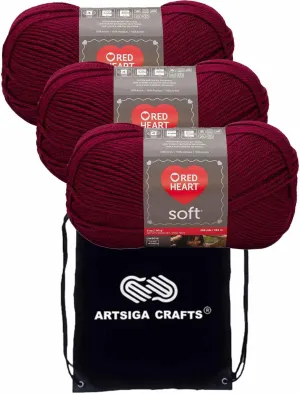 Red Heart Soft Wine E728-4608 (3-Skeins - Same Dye Lot) Worsted Medium #4 Acrylic Yarn for Crocheting and Knitting with Knitting Project Bag