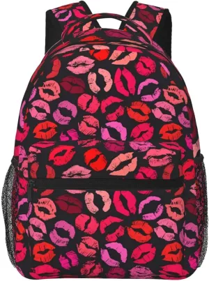 Red Nice Lip Imprint Backpack Casual Laptop Backpack Lightweight Double Shoulder Bag Travel Daypack For Women Men