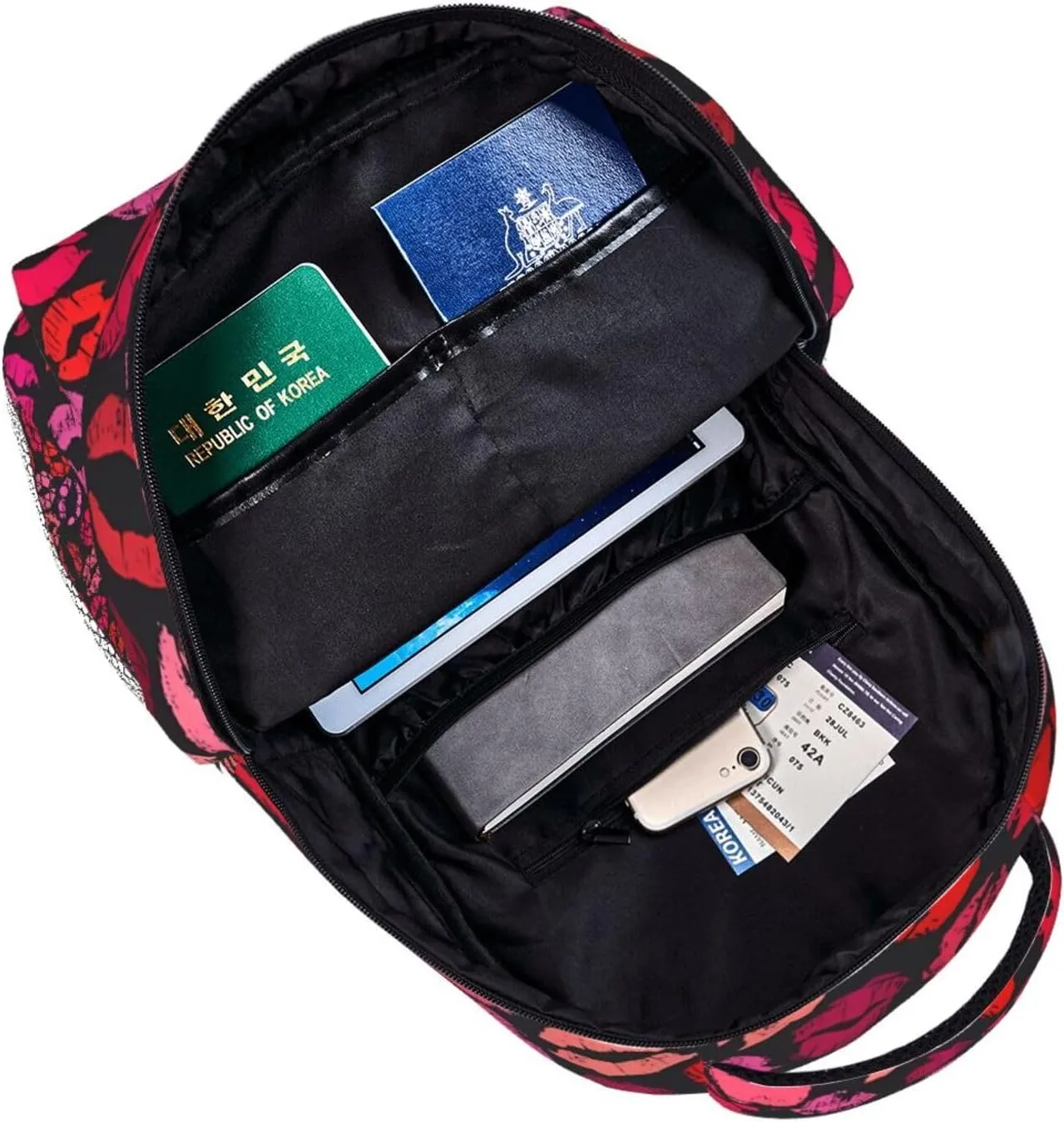 Red Nice Lip Imprint Backpack Casual Laptop Backpack Lightweight Double Shoulder Bag Travel Daypack For Women Men
