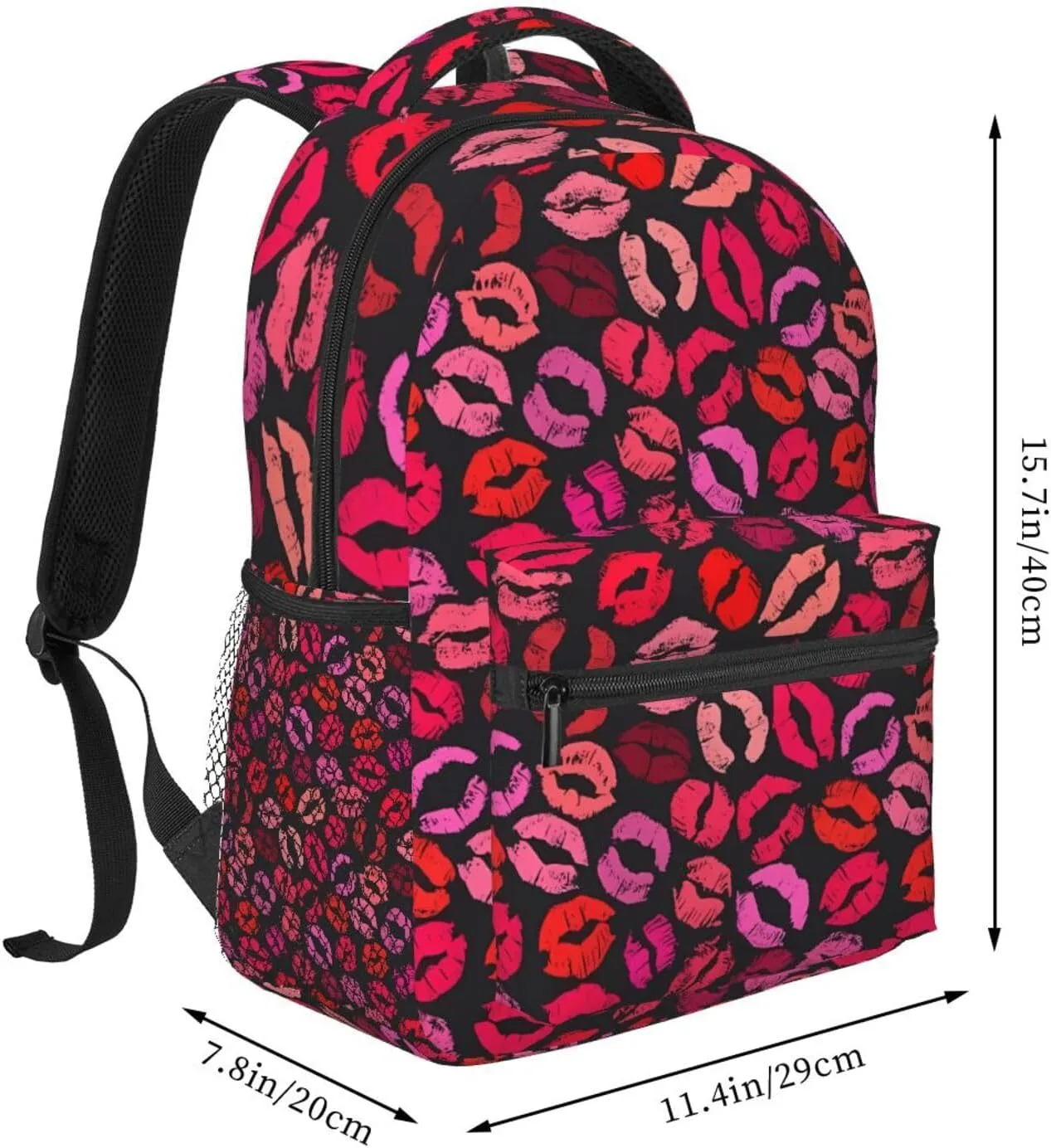 Red Nice Lip Imprint Backpack Casual Laptop Backpack Lightweight Double Shoulder Bag Travel Daypack For Women Men