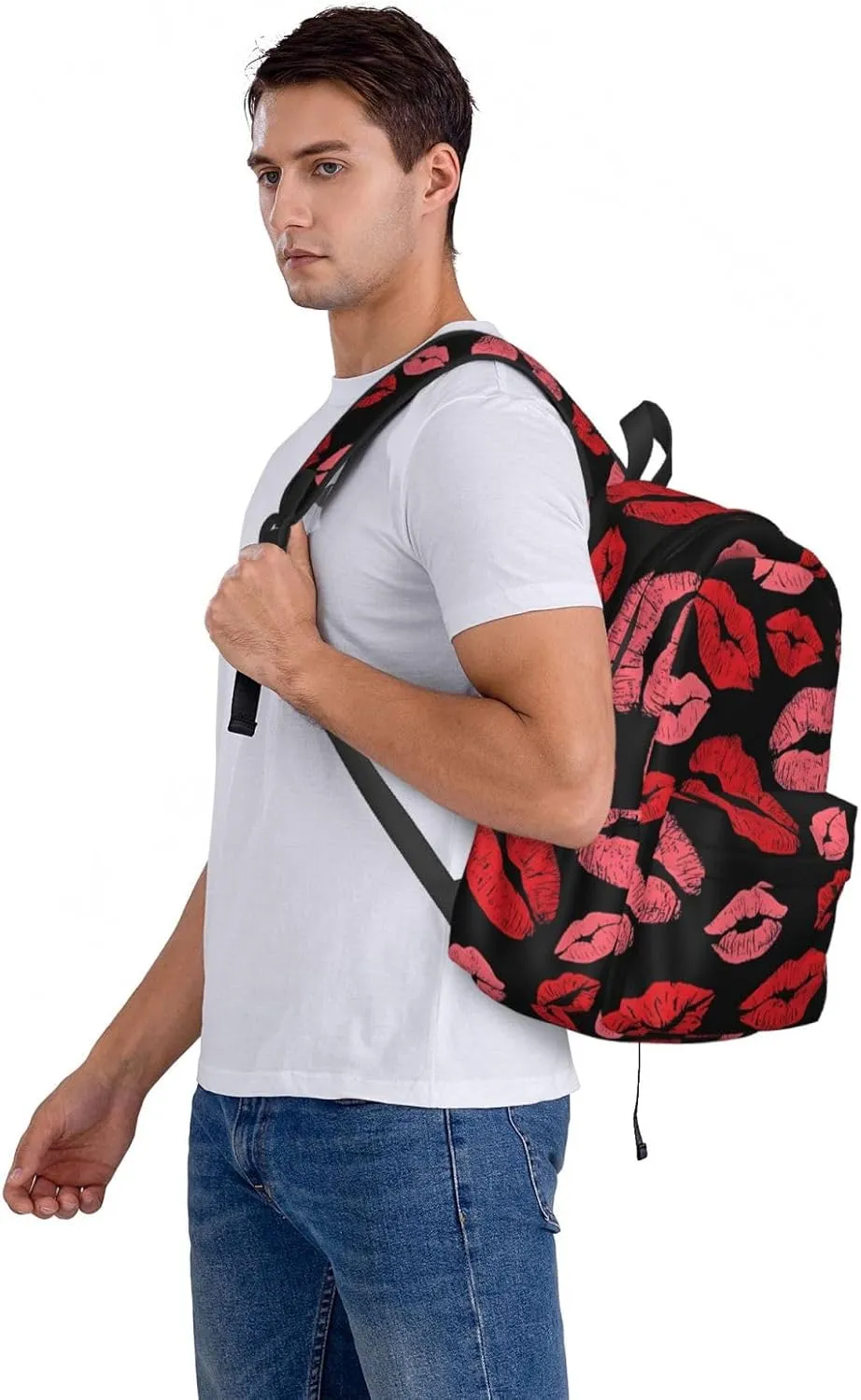 Red Valentines Lips Backpack Casual Laptop Backpack Large Capacity Double Shoulder Bag Travel Daypack For Women Men