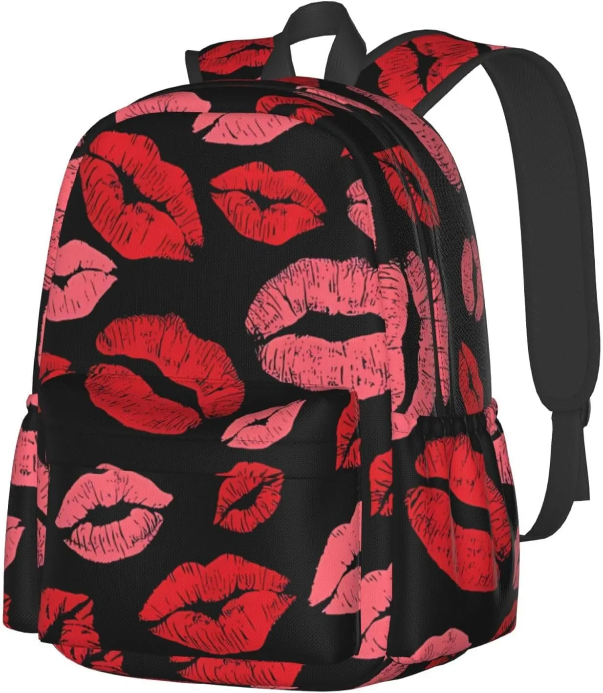 Red Valentines Lips Backpack Casual Laptop Backpack Large Capacity Double Shoulder Bag Travel Daypack For Women Men
