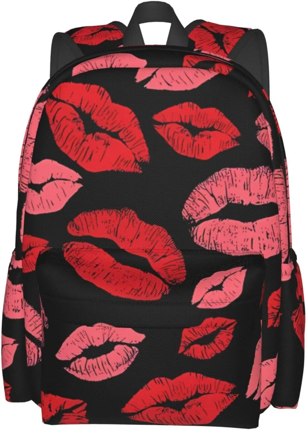 Red Valentines Lips Backpack Casual Laptop Backpack Large Capacity Double Shoulder Bag Travel Daypack For Women Men