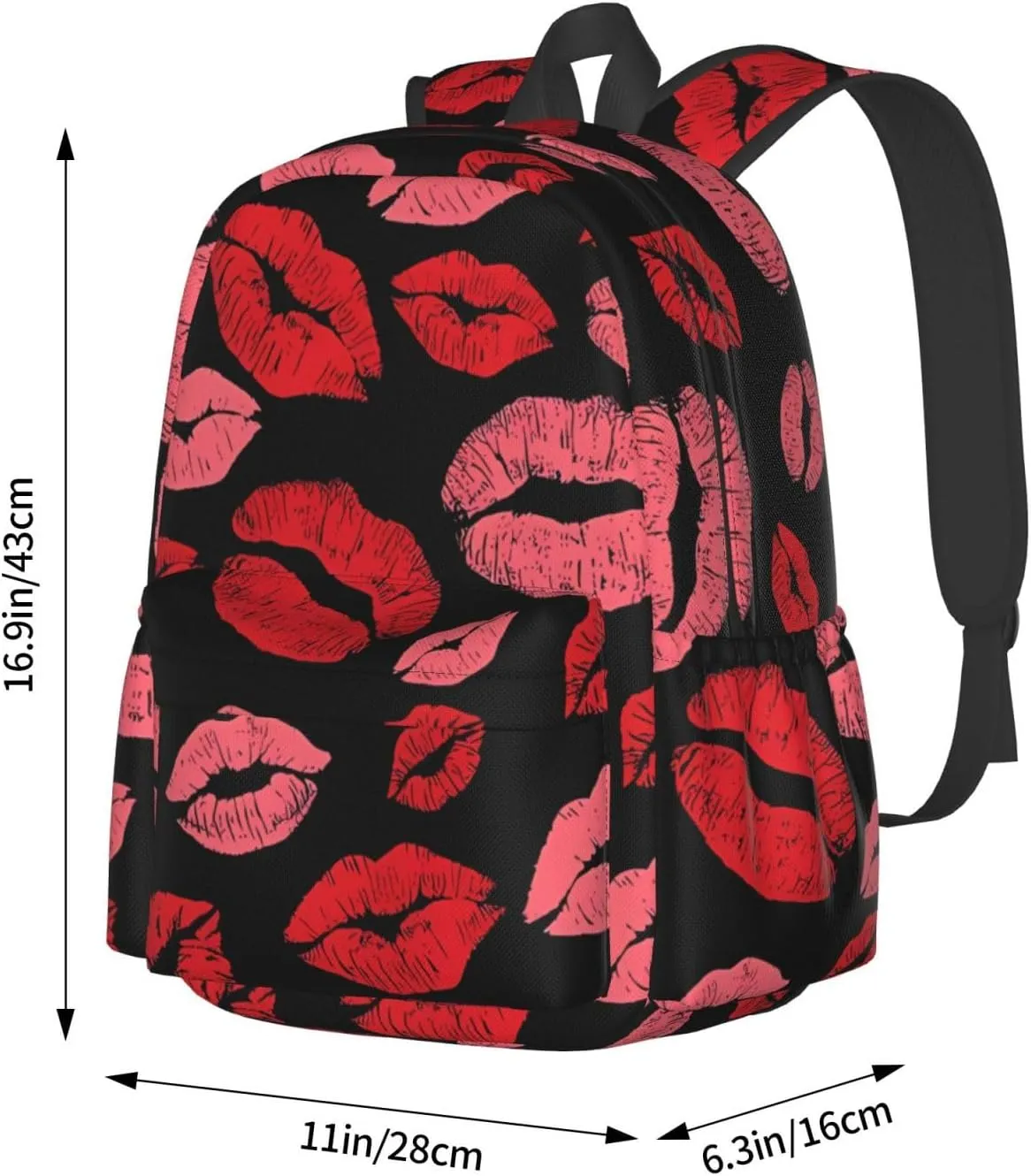 Red Valentines Lips Backpack Casual Laptop Backpack Large Capacity Double Shoulder Bag Travel Daypack For Women Men
