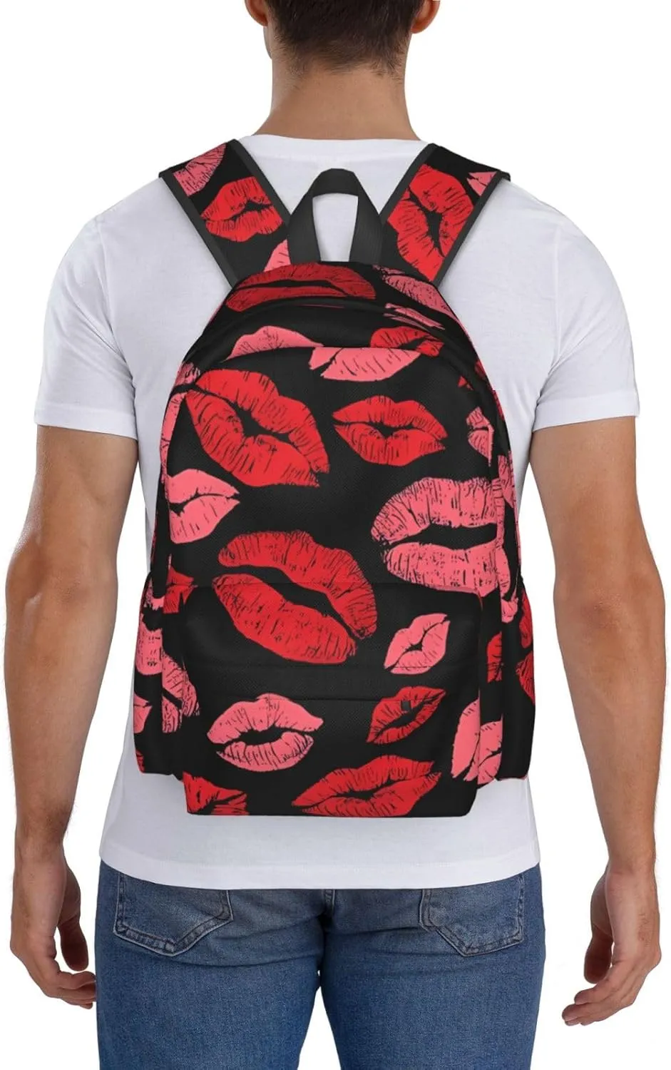 Red Valentines Lips Backpack Casual Laptop Backpack Large Capacity Double Shoulder Bag Travel Daypack For Women Men