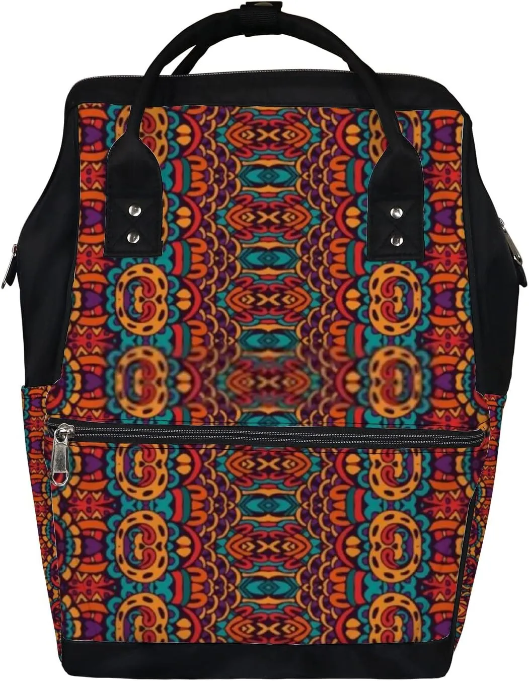 Red Vintage Abstract Bohemian Geometric Print Diaper Bag Backpack, waterproof backpack Baby Nappy Changing Bags Laptop Backpack for Travel, Large Capacity, Durable and Stylish for Woman and Men.