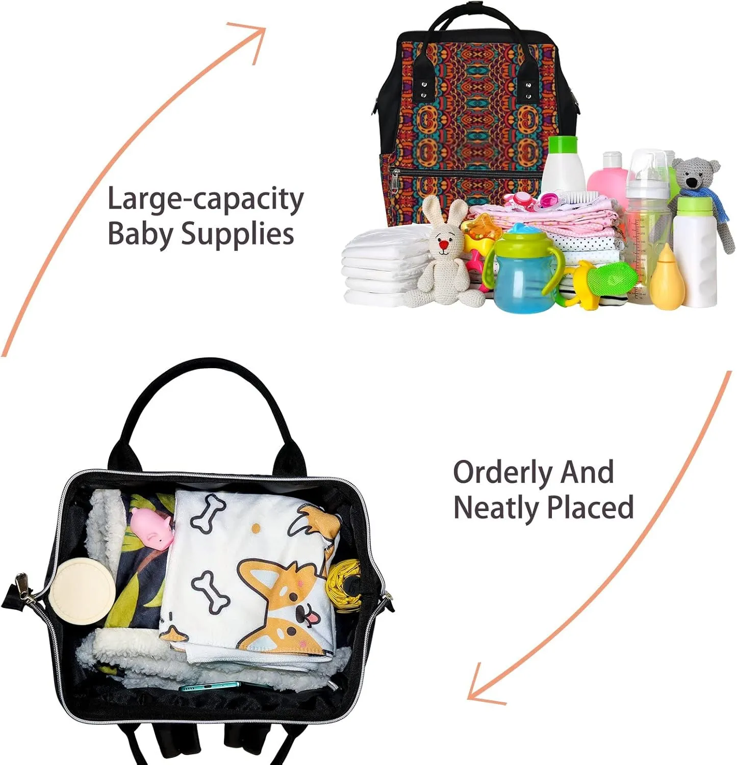 Red Vintage Abstract Bohemian Geometric Print Diaper Bag Backpack, waterproof backpack Baby Nappy Changing Bags Laptop Backpack for Travel, Large Capacity, Durable and Stylish for Woman and Men.