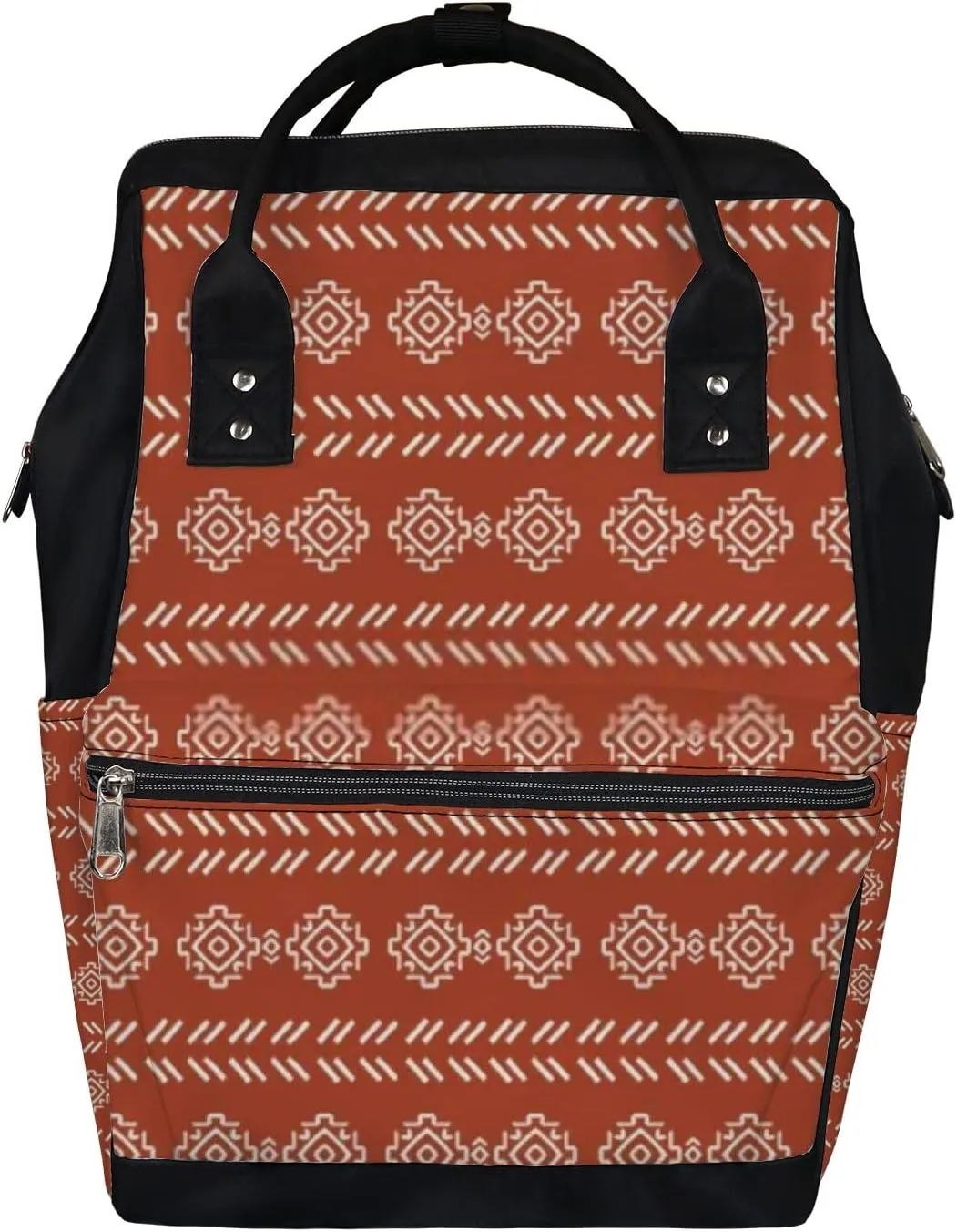 Red Vintage Cute Boho Reddish Brown Geometric Diaper Bag Backpack, waterproof backpack Baby Nappy Changing Bags Laptop Backpack for Travel, Large Capacity, Durable and Stylish for Woman and Men.