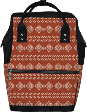 Red Vintage Cute Boho Reddish Brown Geometric Diaper Bag Backpack, waterproof backpack Baby Nappy Changing Bags Laptop Backpack for Travel, Large Capacity, Durable and Stylish for Woman and Men.
