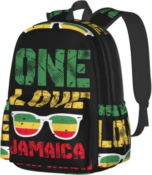 Reggae Retro Rastafari Rasta One Loves Jamaica Backpack Casual Laptop Backpack Large Capacity Double Shoulder Bag Travel Daypack For Women Men