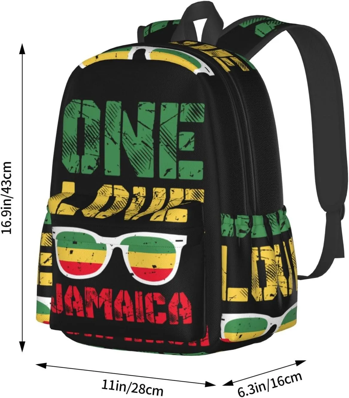 Reggae Retro Rastafari Rasta One Loves Jamaica Backpack Casual Laptop Backpack Large Capacity Double Shoulder Bag Travel Daypack For Women Men