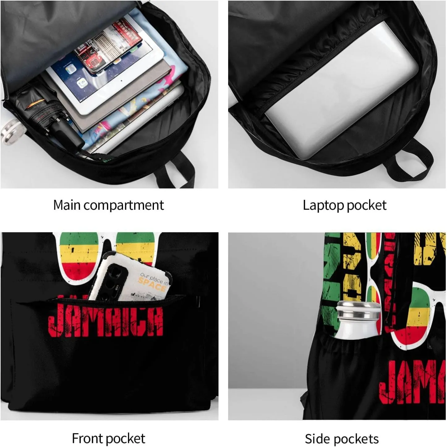 Reggae Retro Rastafari Rasta One Loves Jamaica Backpack Casual Laptop Backpack Large Capacity Double Shoulder Bag Travel Daypack For Women Men