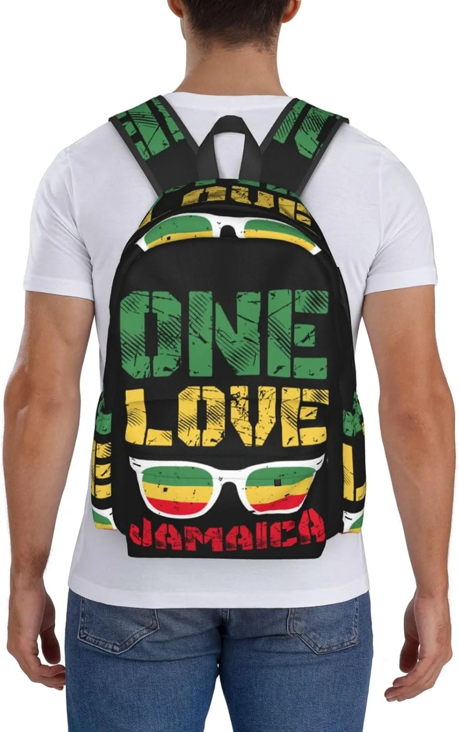 Reggae Retro Rastafari Rasta One Loves Jamaica Backpack Casual Laptop Backpack Large Capacity Double Shoulder Bag Travel Daypack For Women Men