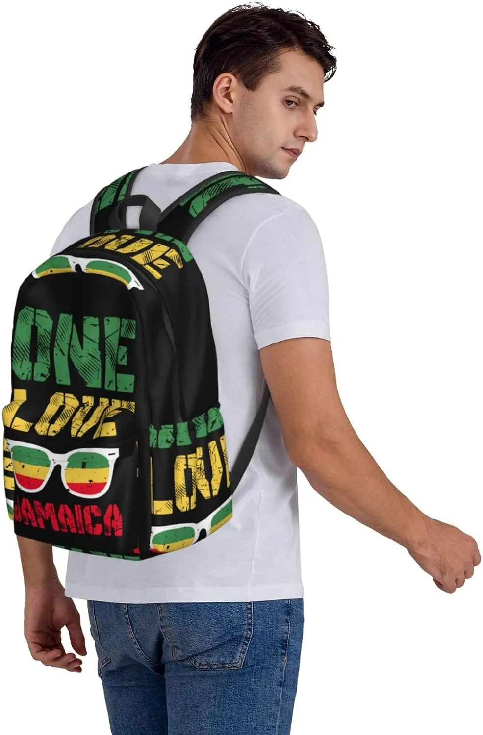 Reggae Retro Rastafari Rasta One Loves Jamaica Backpack Casual Laptop Backpack Large Capacity Double Shoulder Bag Travel Daypack For Women Men