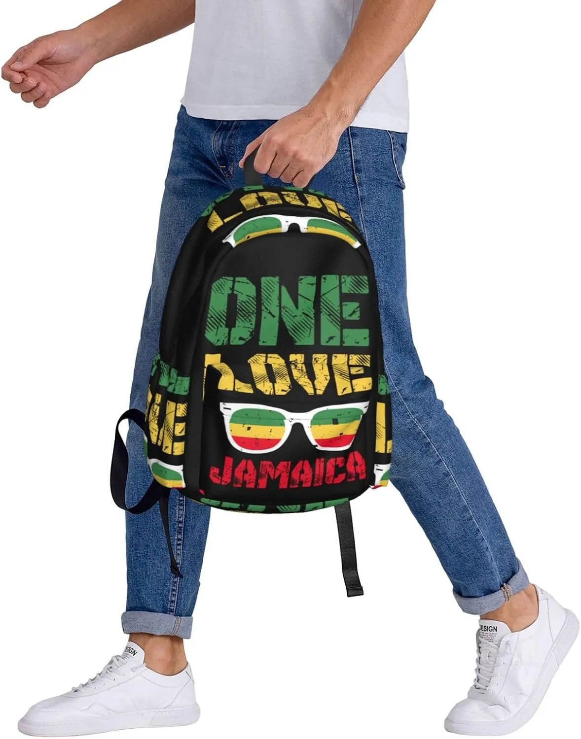 Reggae Retro Rastafari Rasta One Loves Jamaica Backpack Casual Laptop Backpack Large Capacity Double Shoulder Bag Travel Daypack For Women Men