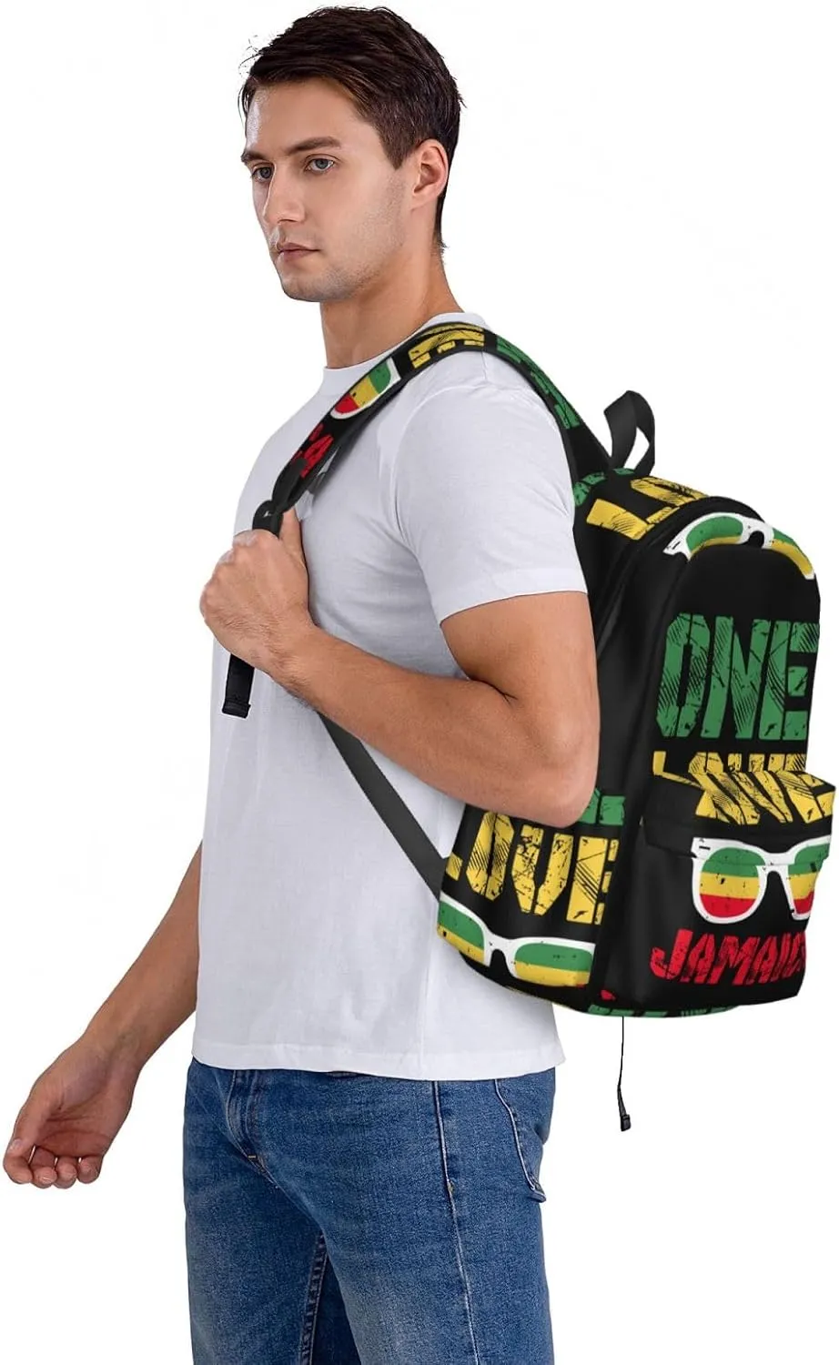 Reggae Retro Rastafari Rasta One Loves Jamaica Backpack Casual Laptop Backpack Large Capacity Double Shoulder Bag Travel Daypack For Women Men