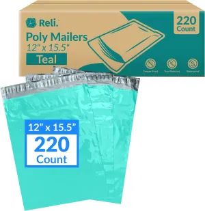 Reli. (220 Pcs) 12x15.5" Poly Mailers, Teal | Shipping Bags for Clothing | Teal Poly Bags for Shipping, Small Business | Mailing/Packaging 12x15.5 Inch | Non-Padded Shipment Envelopes, Self Seal
