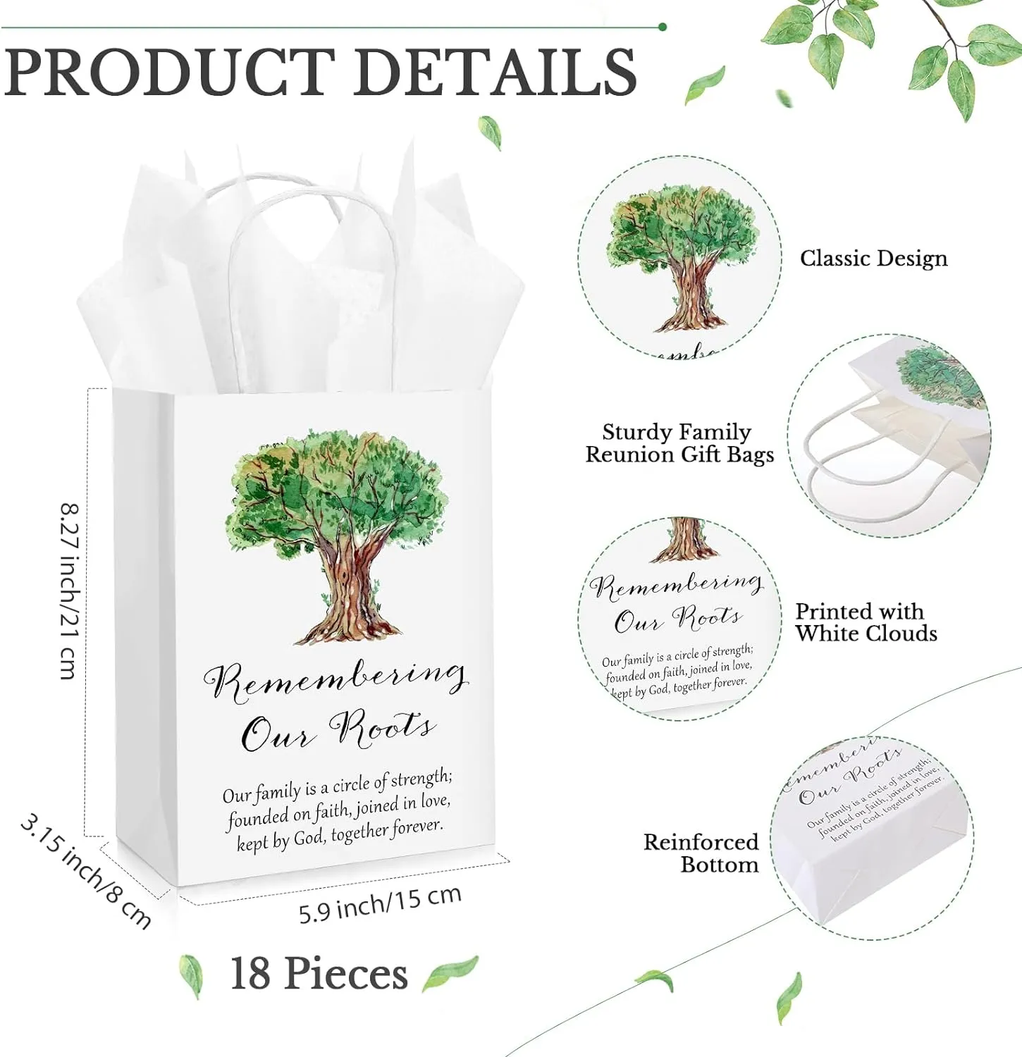 Remuuly 18 Sets Family Reunion Favor Family Reunion Gift Bags Remembering Our Roots Treat Bags Kraft Paper Bag with Tissue Paper Bags with Handle Family Tree Party Supplies, 5.9 x 3.15 x 8.27 Inches
